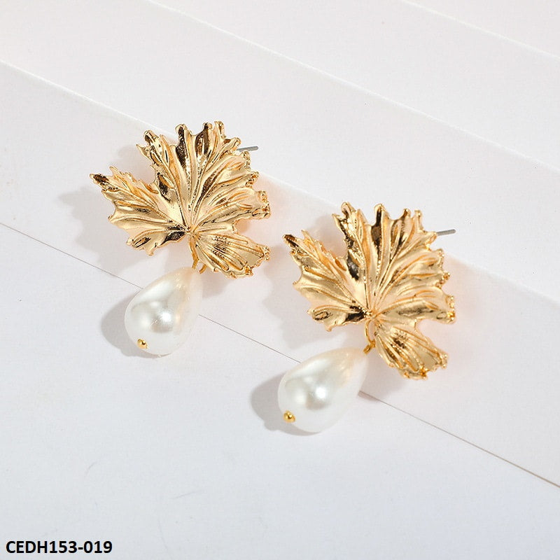 Elegant Leaf Drop Pearl Earrings