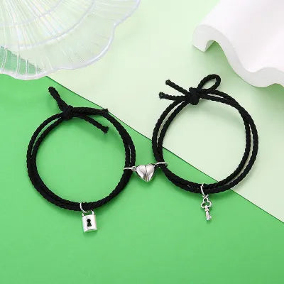 Rubber Cord Key Lock Love Magnetic Bracelet