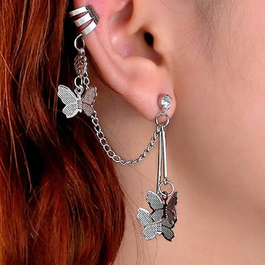 Elegant Silver Butterfly Drop Earrings