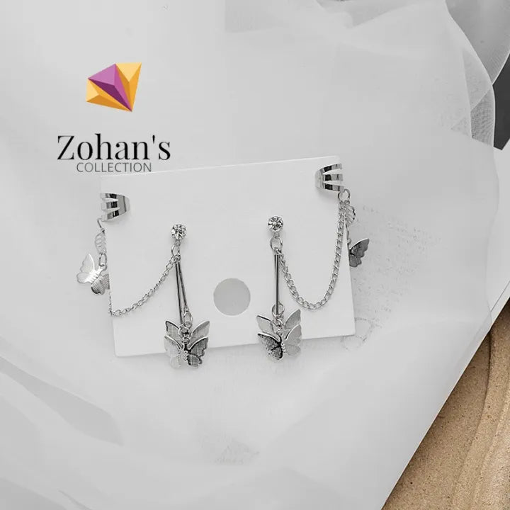 Elegant Silver Butterfly Drop Earrings