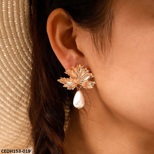 Elegant Leaf Drop Pearl Earrings