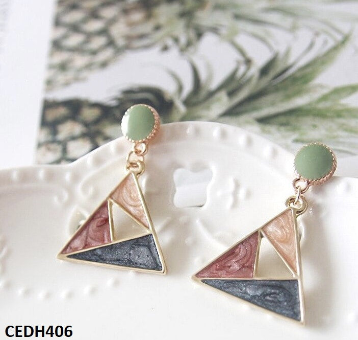 Golden Painted Triangle Drop Earrings