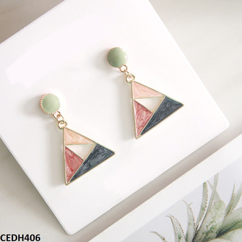 Golden Painted Triangle Drop Earrings