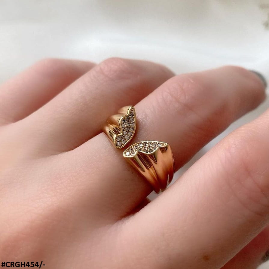 Golden Butterfly Adjustable Ring with Zircon