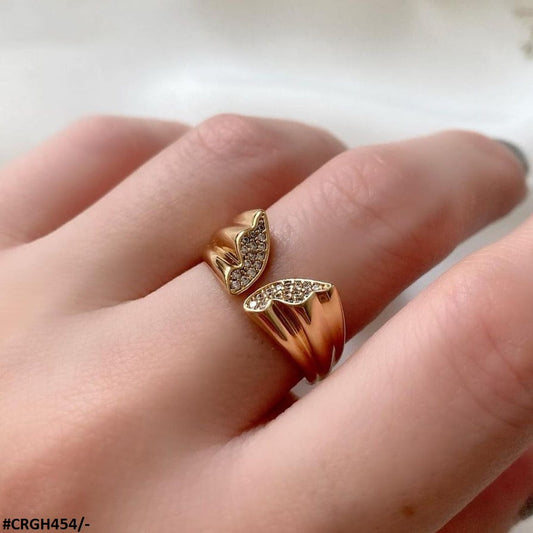 Golden Butterfly Adjustable Ring with Zircon