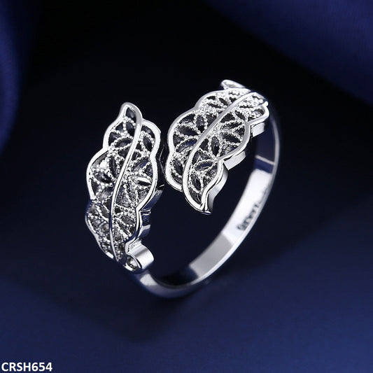 Silver Plated Leaf Adjustable Ring with Zircons