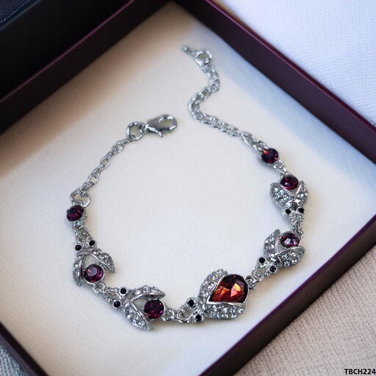 Silver Plated Rose Bracelet with Rhinestones