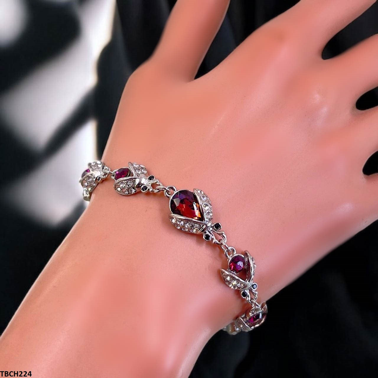 Silver Plated Rose Bracelet with Rhinestones