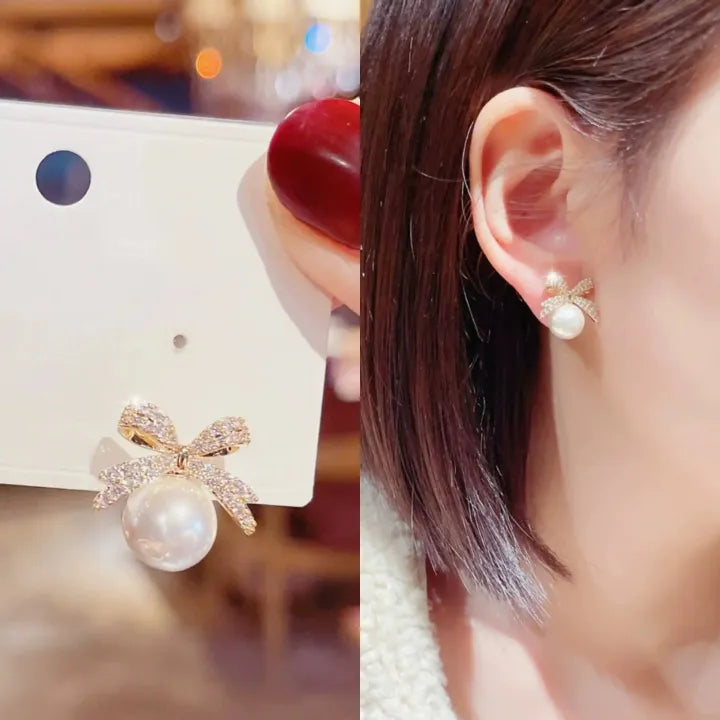 Pair of Zircon Bow Earrings